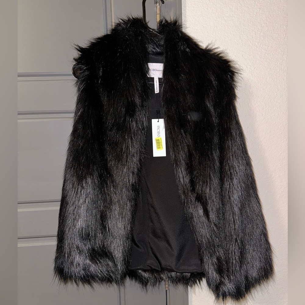BCBG Generation Black Fur Vest